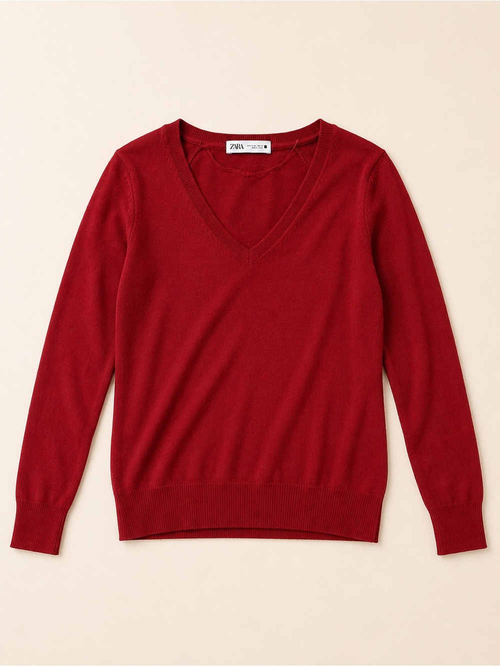 Zara Women's Deep Red V‑Neck Sweater